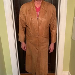 Women’s Vintage Brown/Tan Leather Trench Coat | Michelle Stuart | Size Medium